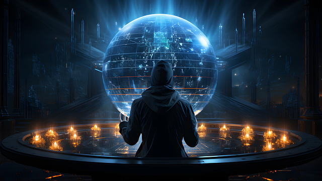 A hooded figure looking at privileged access management tools on a globe