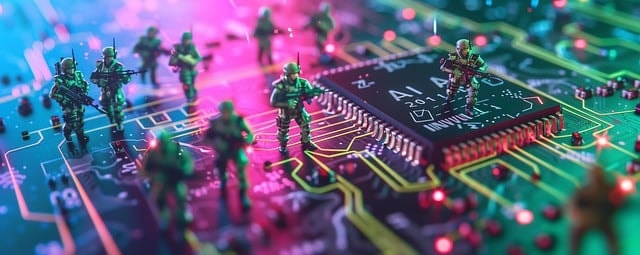 Armed toy soldiers standing on a cpu chip, representing privileged access management protection » admin by request