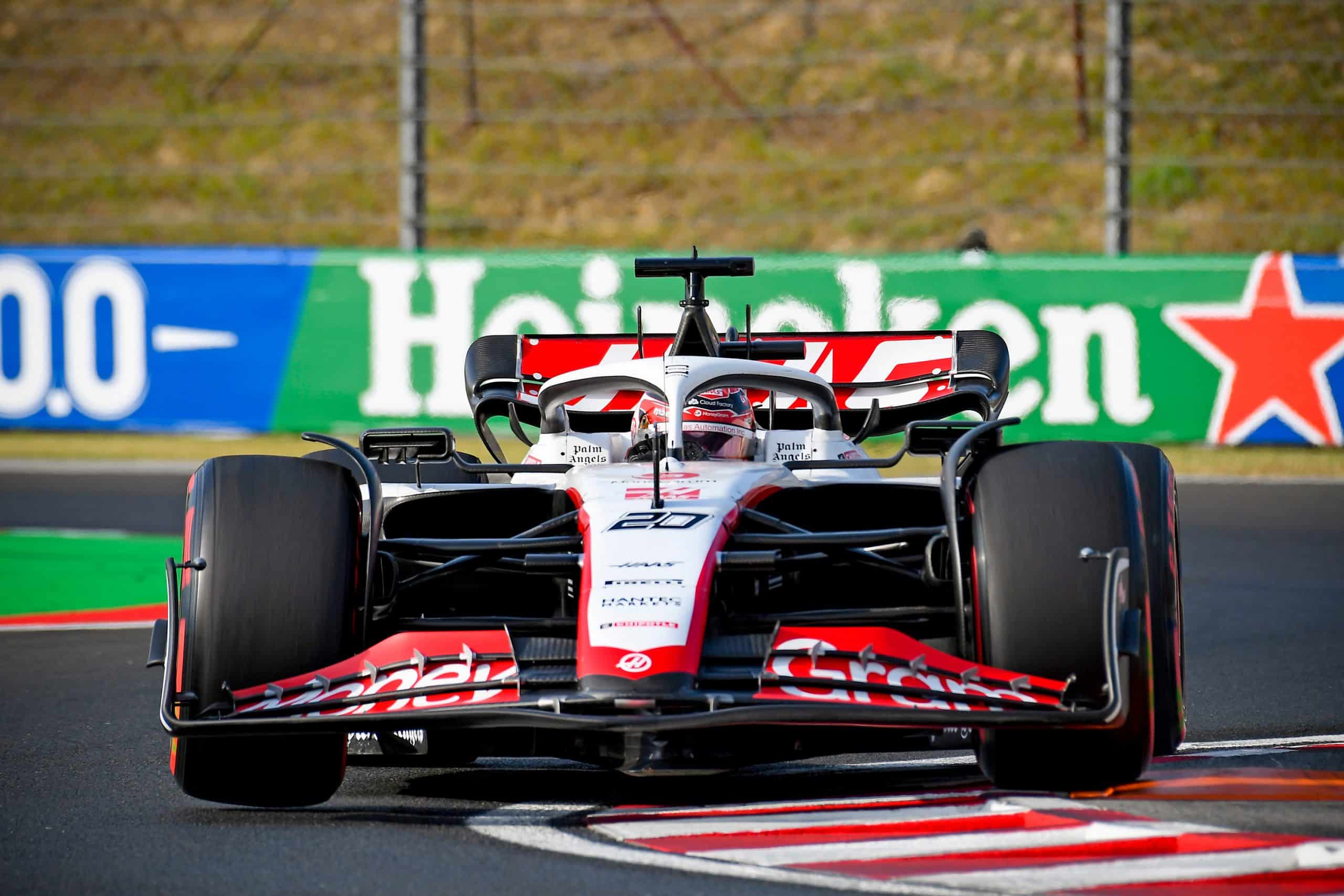 Admin by request sponsored kevin magnussen (haas-ferrari) on the curbs during practice for the 2023 hungarian grand prix at hungaroring outside budapest » admin by request » admin by request