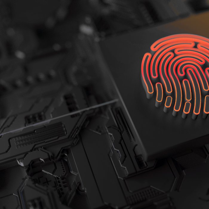 Digital graphic of a 3d fingerprint with neon orange lights » admin by request