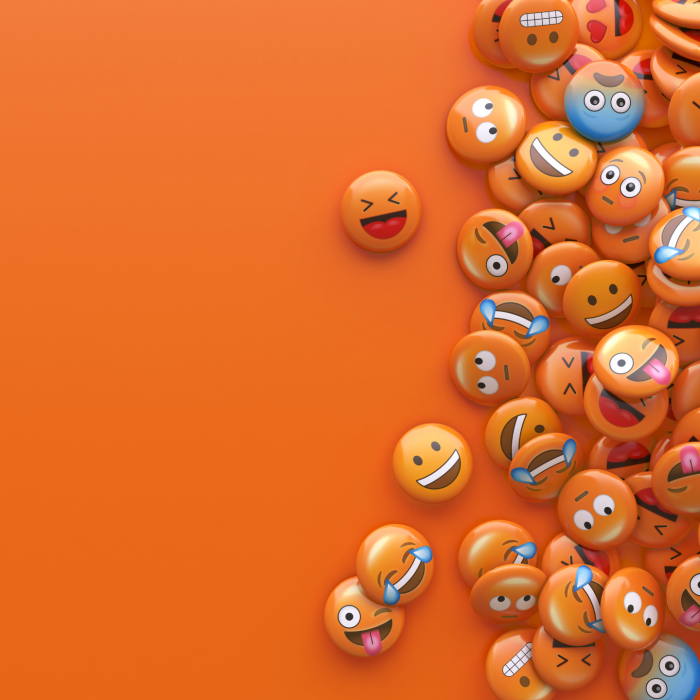 Digital image of 3d emojis spilling onto an orange background » admin by request
