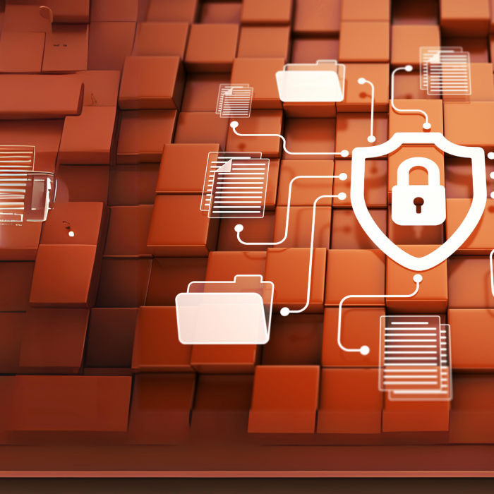 Digital image of orange blocks behind a white padlock icon » admin by request
