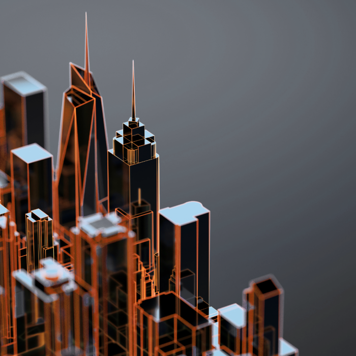 Digital graphic of a miniature city of skyscrapers made of lights » admin by request