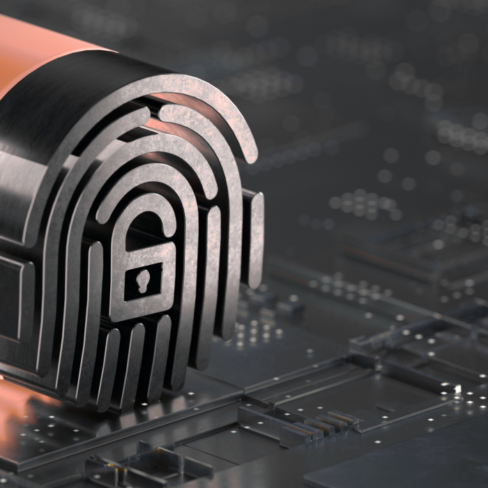 3d fingerprint with padlock icon on top of cpu. » admin by request