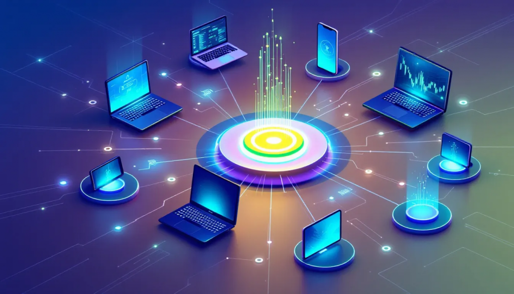 An illustration depicting various endpoint devices connected to a secure network, highlighting the importance of endpoint security. » admin by request