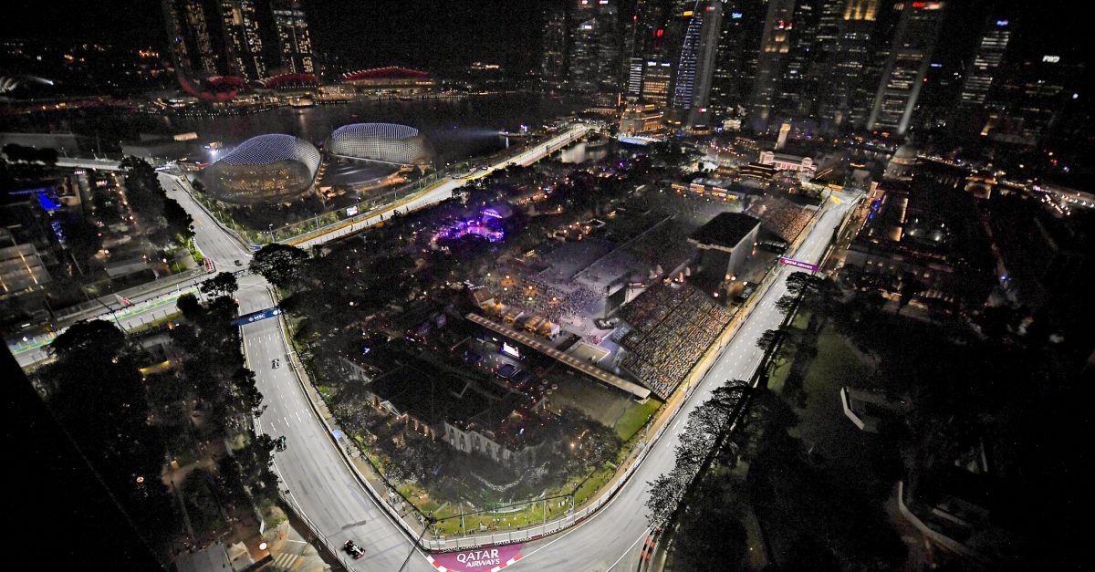 Kevin Magnussen (Haas-Ferrari) seen from above during practice for the 2023 Singapore Grand Prix in Marina Bay. Photo: Grand Prix Photo