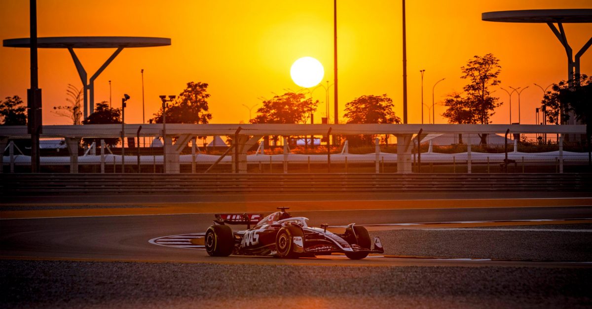 Kevin Magnussen (Haas-Ferrari) at sunset during sprint qualifying for the 2024 Qatar Grand Prix at the Lusail International Circuit. Photo: Grand Prix Photo