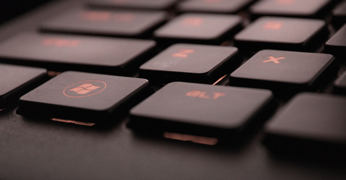 A backlit Windows keyboard close up.