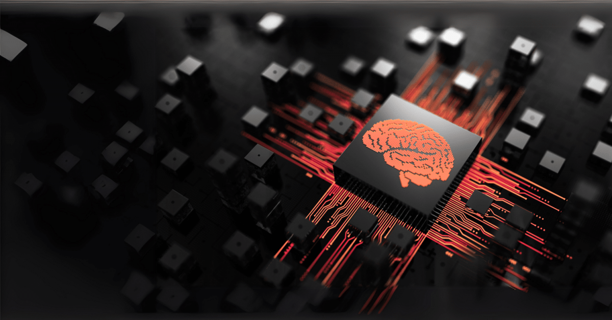 Digital image of an orange neon light brain within a CPU Admin By Request