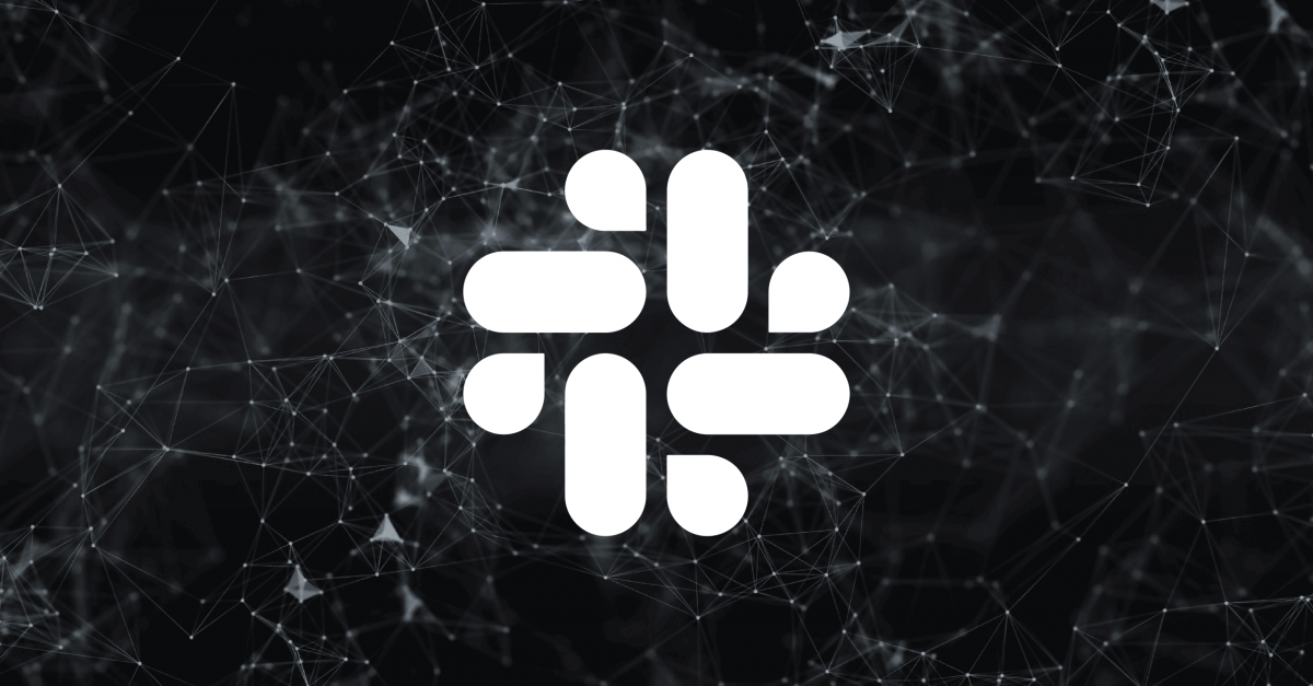 Slack logo on a dark digital background of white networks.