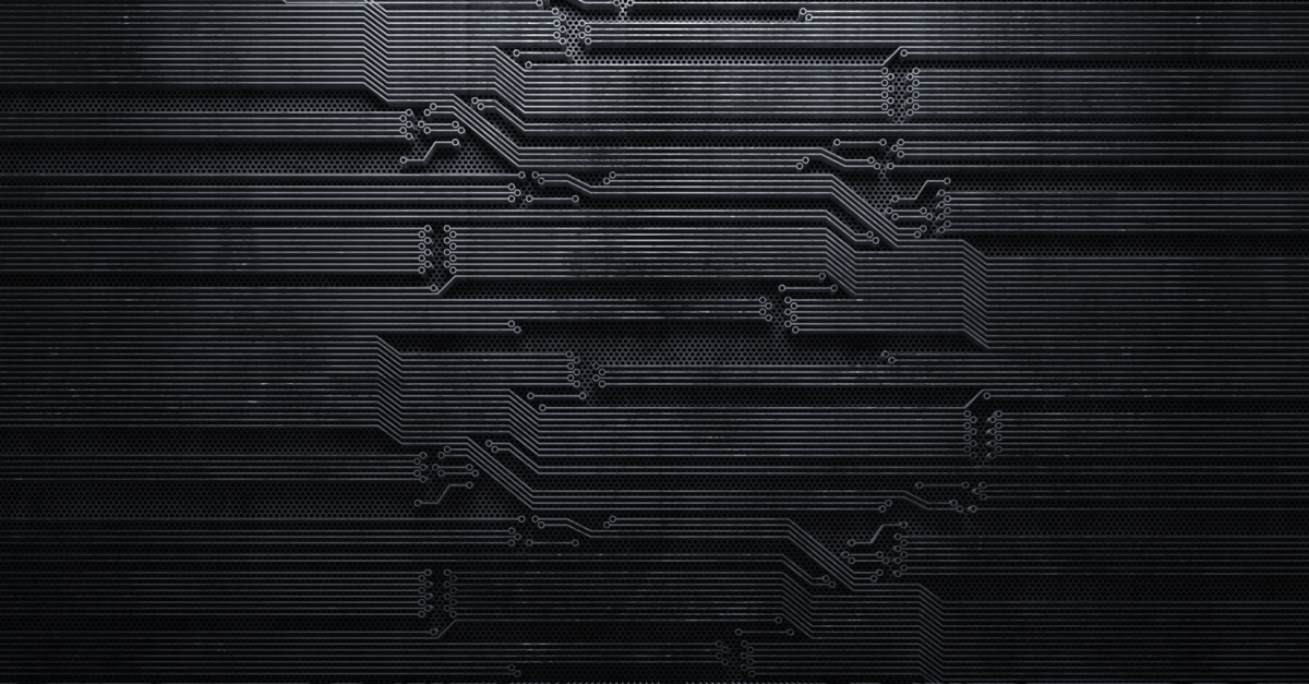 Black and white digital artwork of an electric circuit board.